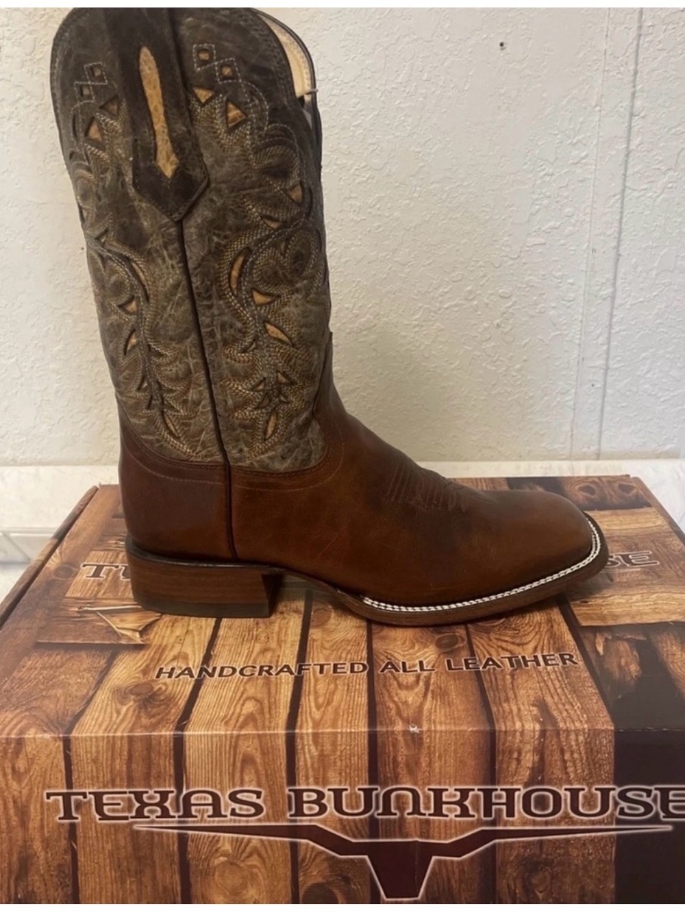 Men's Brown Leather Cowboy Boots with Tan Embroidered Shaft